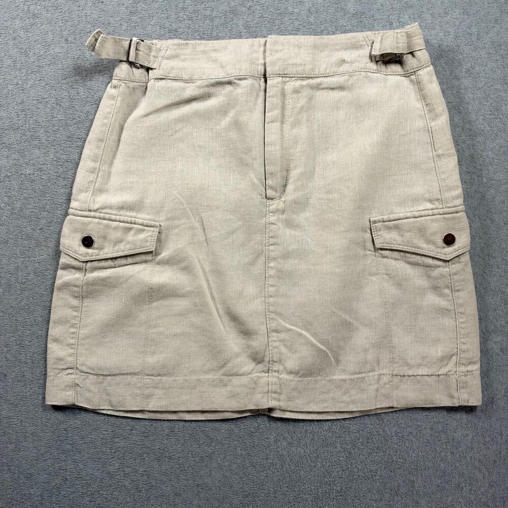 Athleta Linen Cargo Mini Straight Skirt Women's Size 6 Beige w/Pockets